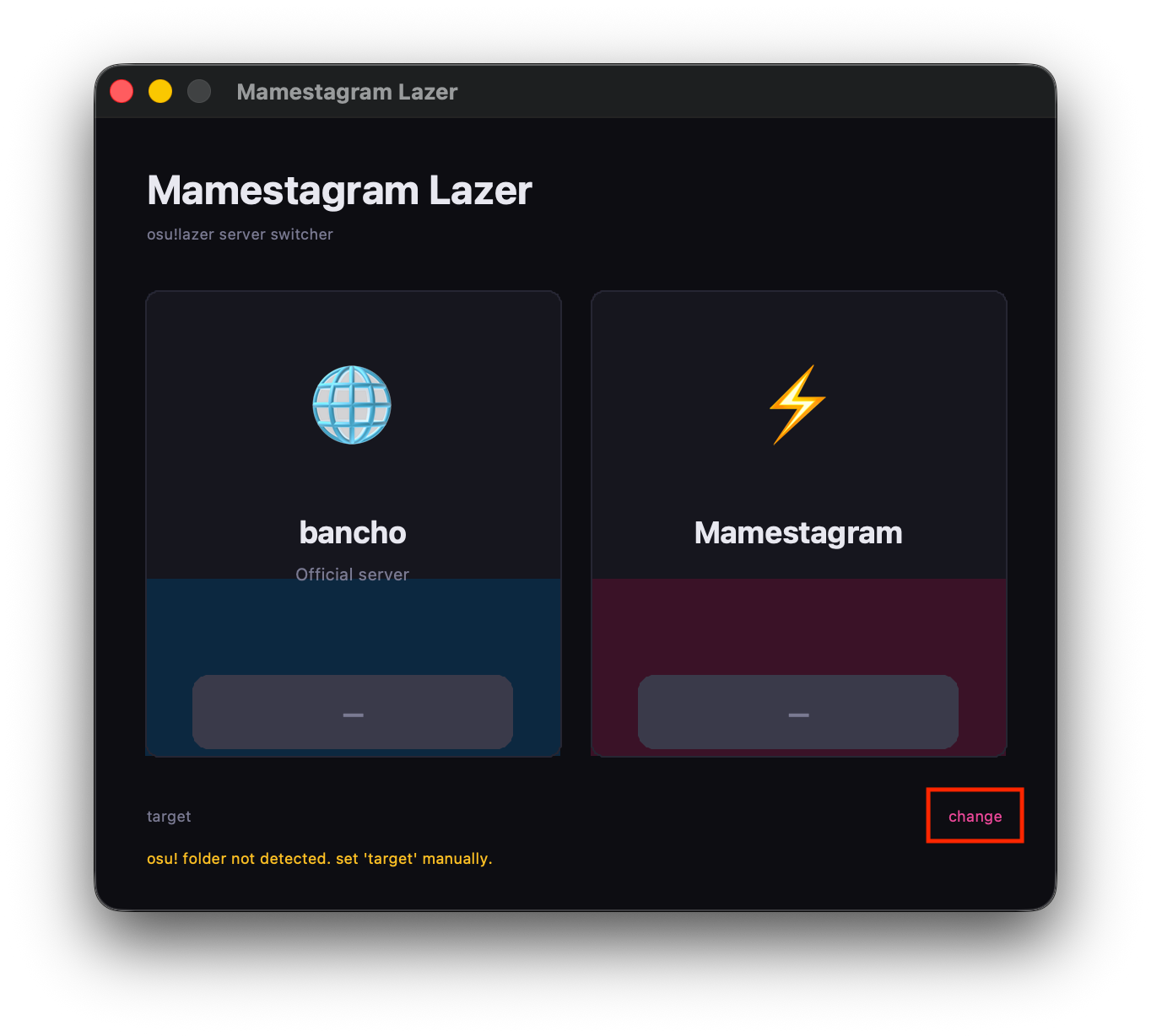 Mamestagram Lazer showing the change button beside the target setting